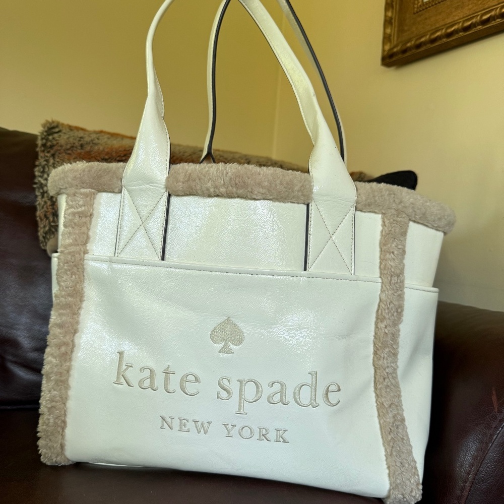 Kate Spade Jett Shearling Trim, Large Tote Meringue White